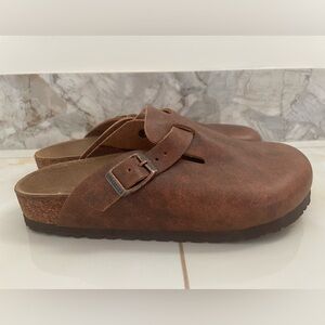 Brown Birkenstock Leather Slip-On Clogs 37